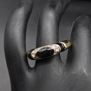 Black and Rhinestone Ring 18K Gold Electroplated 18KGE Size 8.5